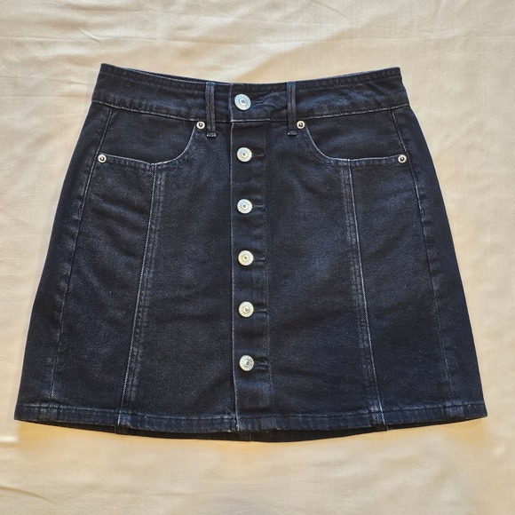 American Eagle Outfitters Dresses & Skirts - American Eagle Womens Black Denim Hi Rise Button-up Mini‎ Skirt Pockets Size 0